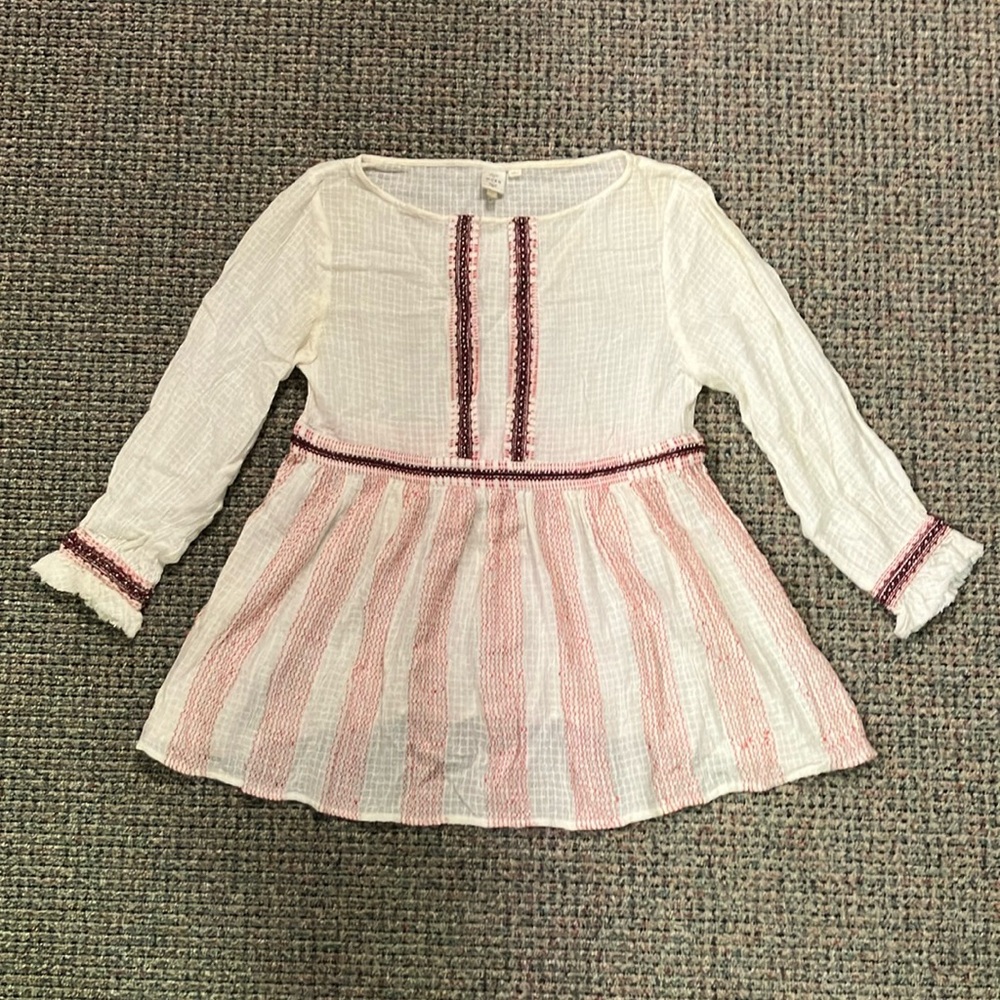 White and Pink Striped Long Sleeve Top